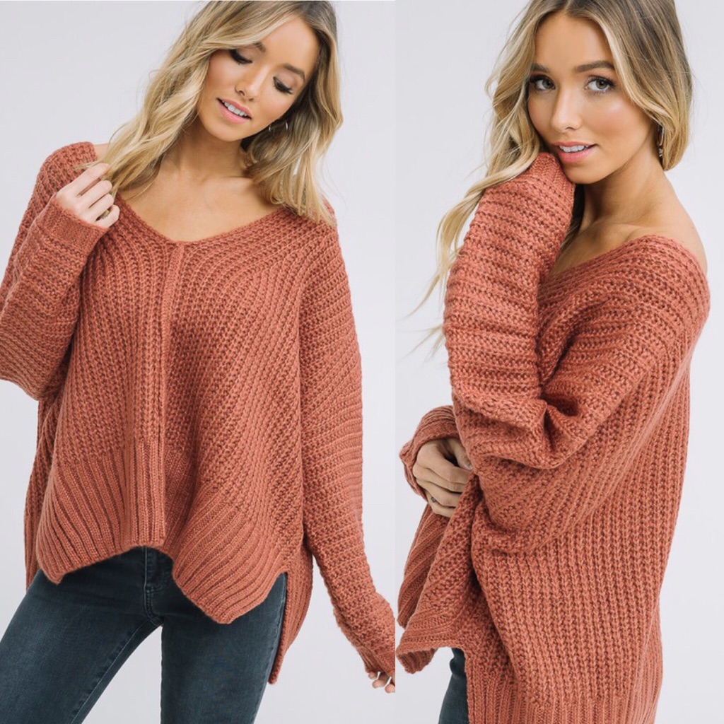 Spice V-Neck Cozy Knitted Sweater